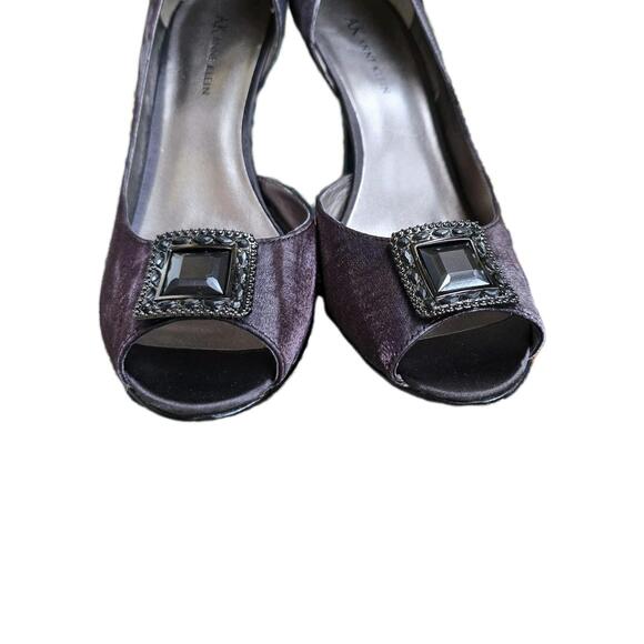 ANNE KLEIN FABRIC SATIN UPPERS Size 8.5 Plum OPEN TOE D'ORSAY STYLE SHOES - Picture 6 of 15